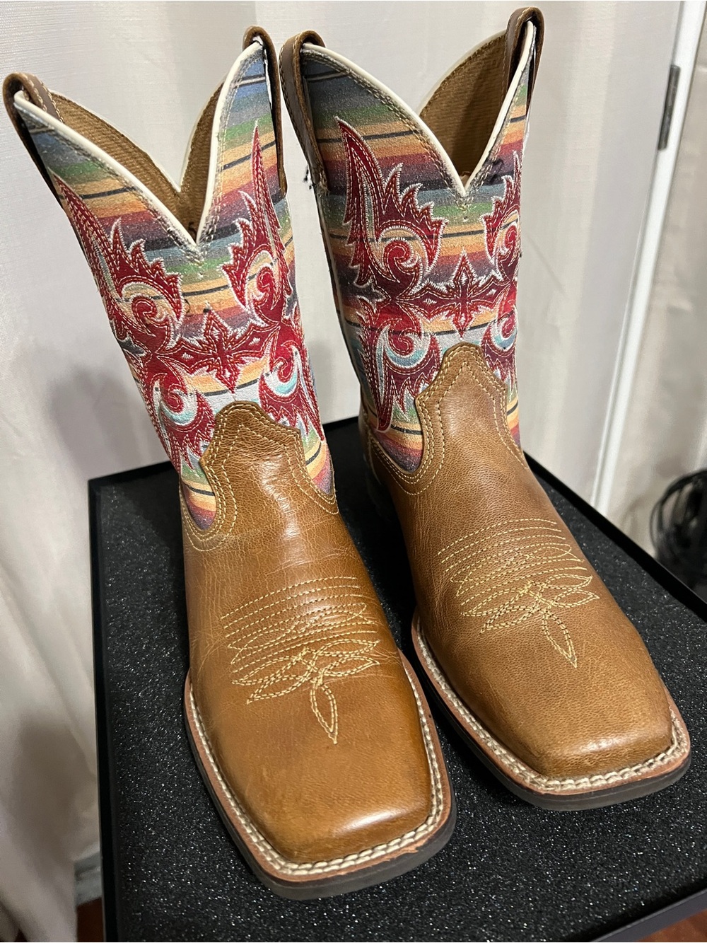 Ariat Tan Leather Boots with Multicolor Embroidered Shaft